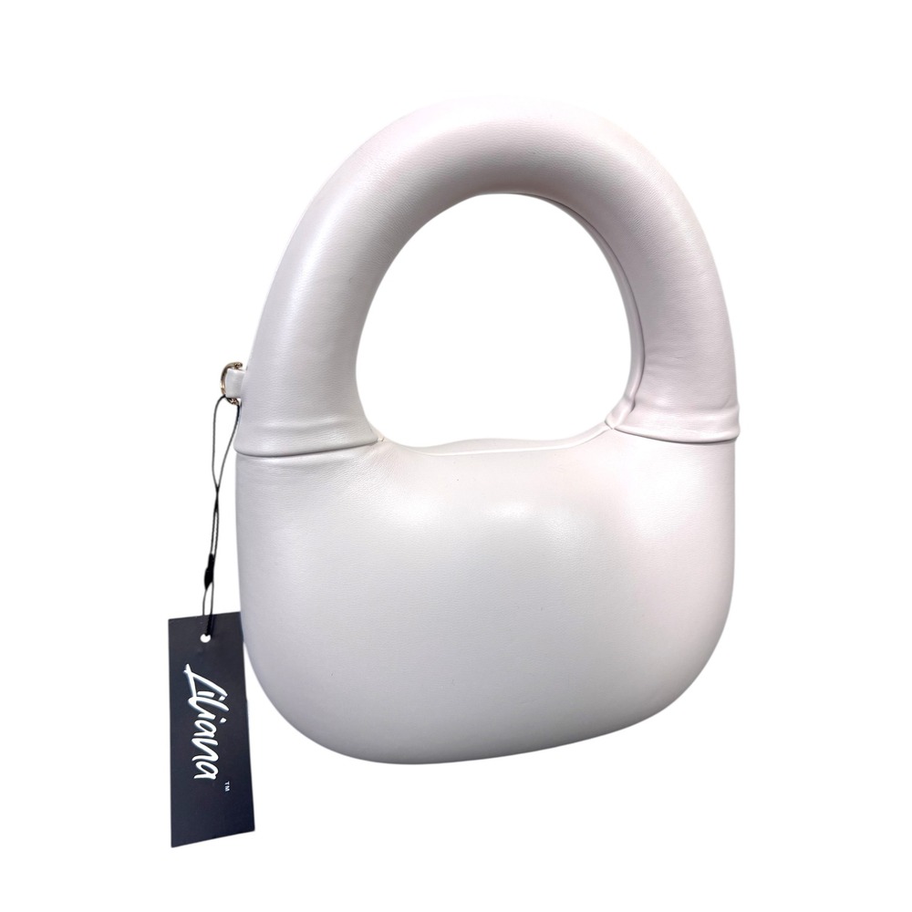 NWT Liliana Vegan Leather‎ Cloud Oval Cream Puffy Top Handle Bag With Gold Chain
